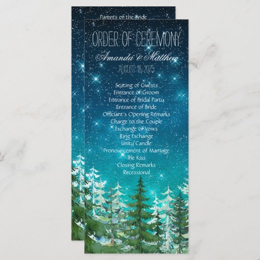 Star Light Night Forest Trouwvolgorde van de cerem Programmakaart (Voorkant / Achterkant)
