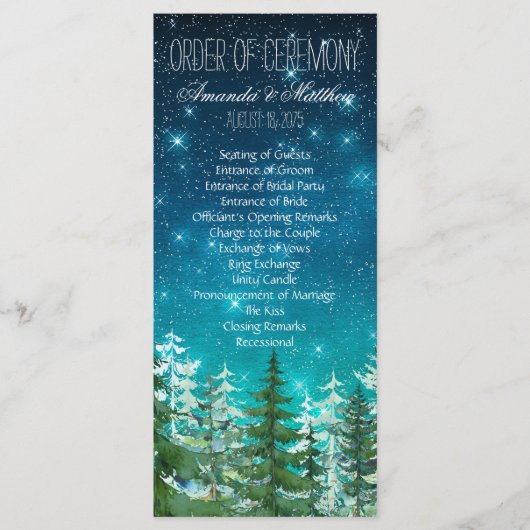 Star Light Night Forest Trouwvolgorde van de cerem Programmakaart (Voorkant)