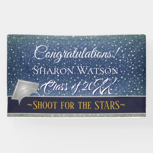 Star Light Sky Denim Blauw Afstudeerfeest Spandoek (Horizontaal)