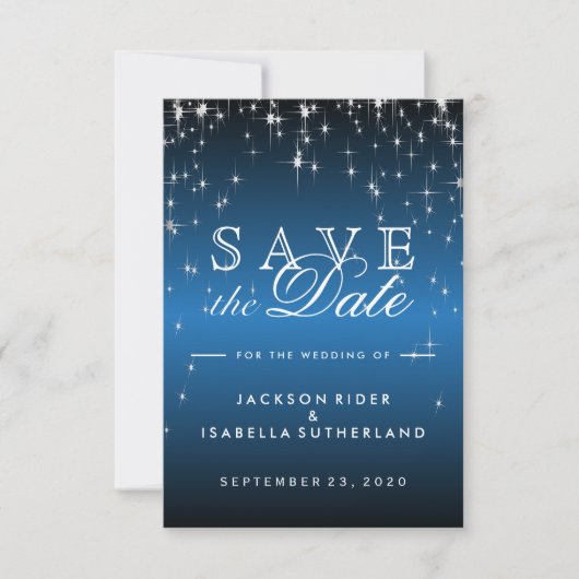 Star Lights in Metallic Blue - Sla de datum op Save The Date (Voorkant)