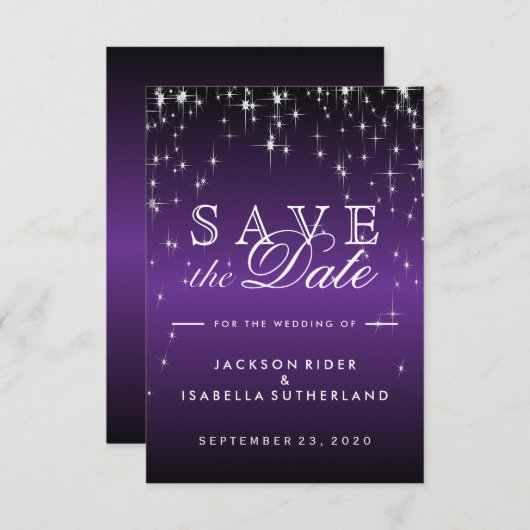 Star Lights in Metallic Paars - Sla de datum op Save The Date (Voorkant / Achterkant)