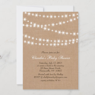 Star Lights on Burlap Baby shower Invitation Kaart