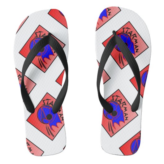 Star-man tekst met afbeelding rood, zwart en blauw teenslippers (Voetbed)