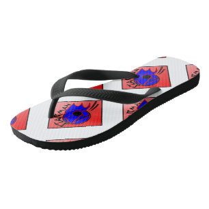 Star-man tekst met afbeelding rood, zwart en blauw teenslippers