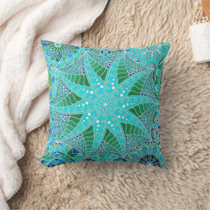 Star Mandala Aqua Ocean Zee Green Blue Kussen