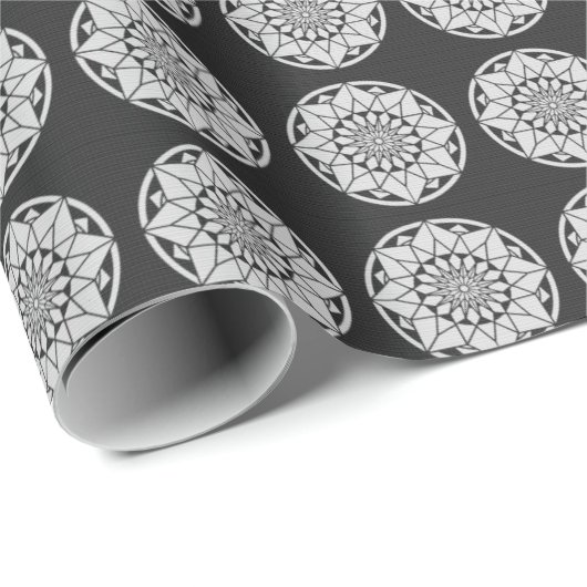Star Mandala breit zwart & wit Cadeaupapier (Rol Hoek)