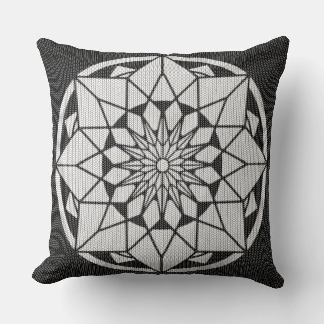 Star Mandala breit zwart & wit Kussen (Voorkant)