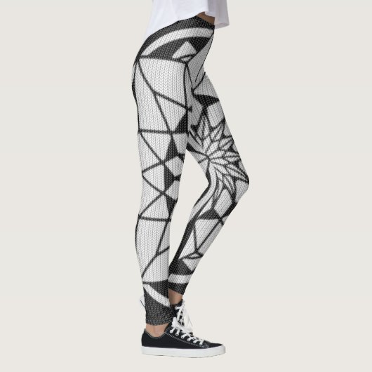 Star Mandala breit zwart & wit Leggings (Rechts)