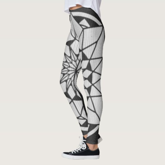 Star Mandala breit zwart & wit Leggings (Links)