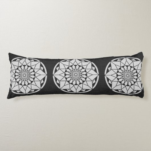 Star Mandala breit zwart & wit Lichaamskussen (Voorkant)