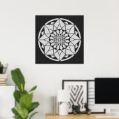 Star Mandala breit zwart & wit Poster (Thuiskantoor)