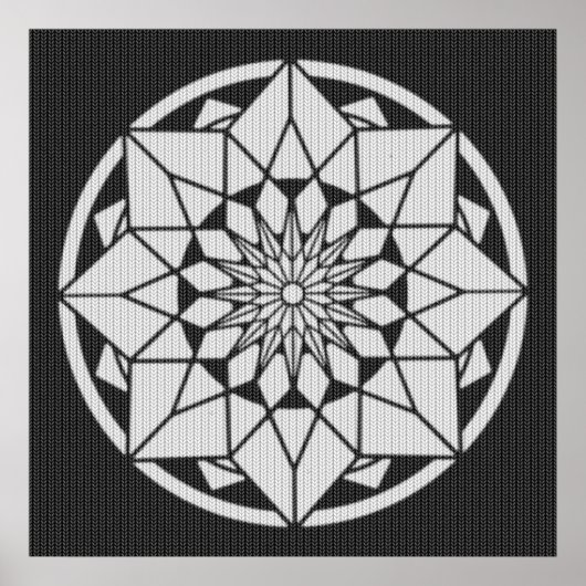 Star Mandala breit zwart & wit Poster (Voorkant)