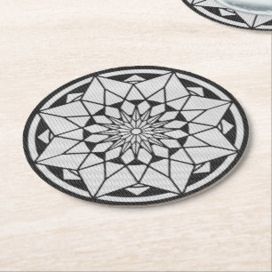 Star Mandala breit zwart & wit Ronde Kartonnen Onderzetter