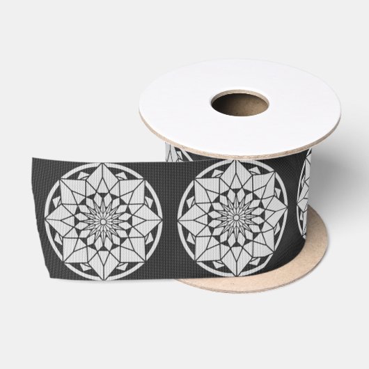 Star Mandala breit zwart & wit Satijnen Lint (Spoel)