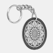 Star Mandala breit zwart & wit Sleutelhanger (Voorkant Links)