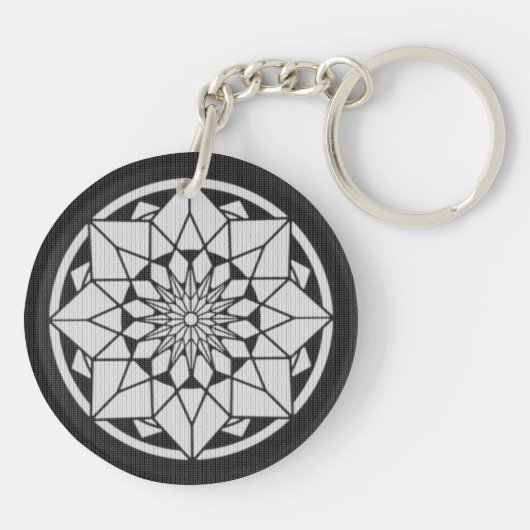 Star Mandala breit zwart & wit Sleutelhanger (Achterkant)