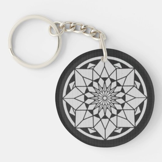 Star Mandala breit zwart & wit Sleutelhanger (Voorkant)