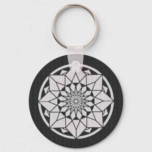 Star Mandala breit zwart & wit Sleutelhanger (Voorkant)