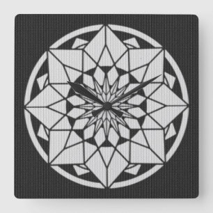 Star Mandala breit zwart & wit Vierkante Klok