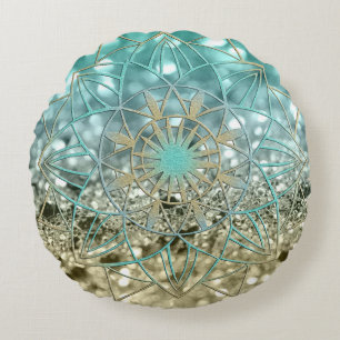 Star Mandala op Lemon Twist Beach Glitter #4 Rond Kussen