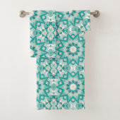 Star Mandala Pattern, Aqua, Turquoise, Cream Bad Handdoek (Insitu)