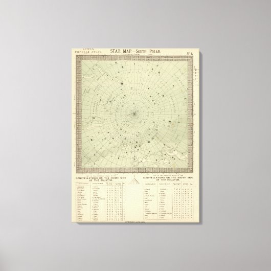 Star map - South polar region Canvas Afdruk (Voorkant)