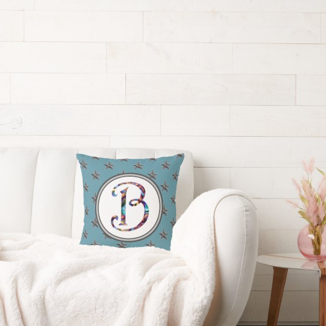 Star Monogram Familie Initiaal Tie Dye Celestial Kussen (Bank)
