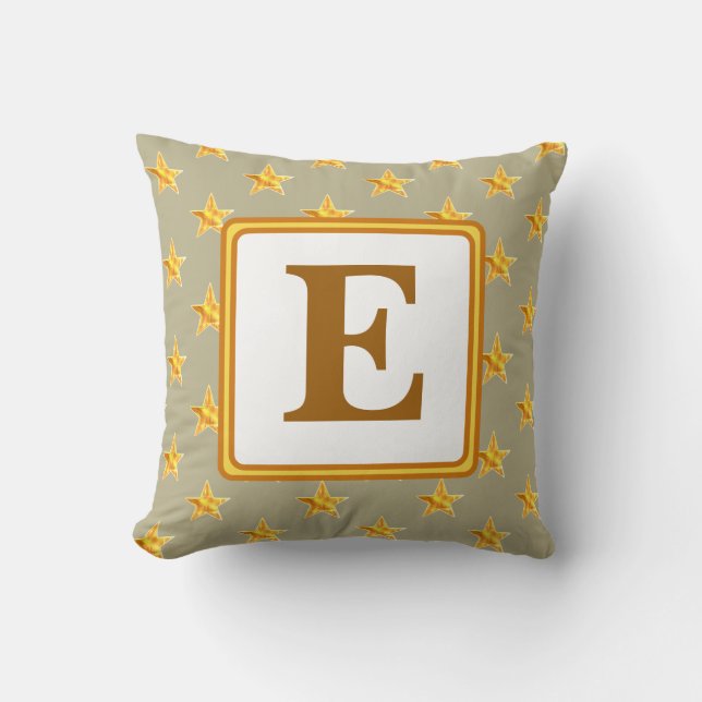 Star Monogram Initiaal Geel Goud Home Decor Kussen (Voorkant)