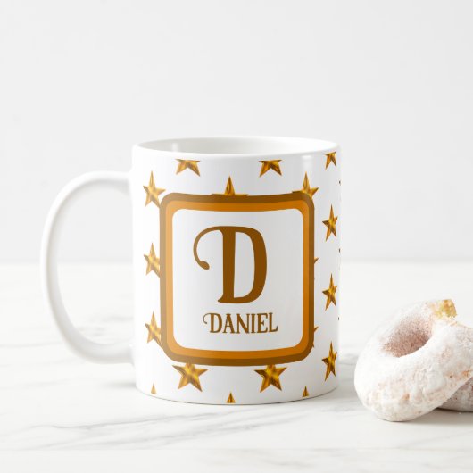 Star Monogram Initiaal Sinaasappel Gold Voornaam Koffiemok (Met donut)
