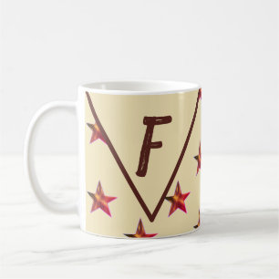 Star Monogram Red Tan Keepsake Family Initiaal Koffiemok