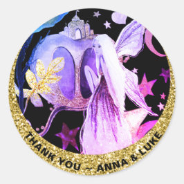 *~* Star Moon Fairy Tales Gold Glitter Castle Ronde Sticker