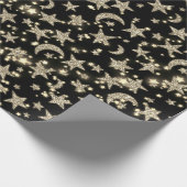 Star Moon Spark Night Galaxy Zwart Champagne Goud Cadeaupapier (Hoek)
