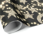 Star Moon Spark Night Galaxy Zwart Champagne Goud Cadeaupapier (Rol Hoek)