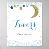 Star Moonblauw Waterverf Favor Sign Poster (Voorkant)