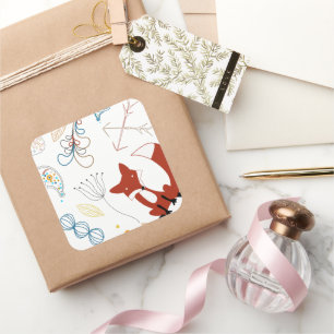 Star Mr. Forest Fox Woodland Bloemen Patroon Vierkante Sticker