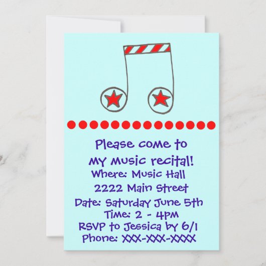 Star Musical Note Music Overweging Invite Kaart (Voorkant)