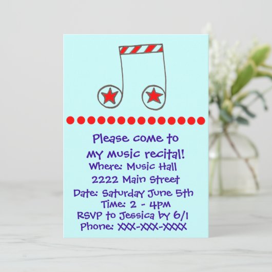 Star Musical Note Music Overweging Invite Kaart (Staand voorkant)