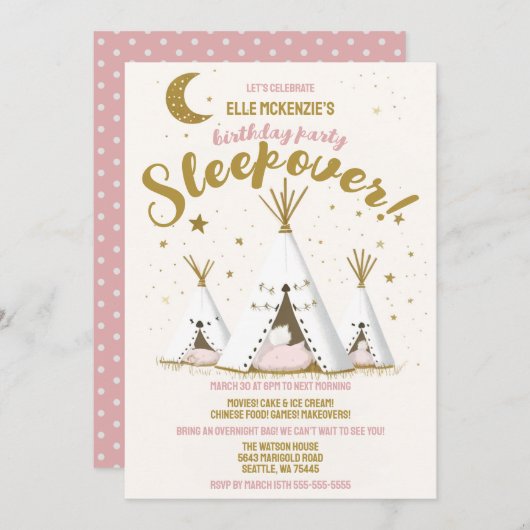 Star Night Boho Chic Teepee Sleepover Party Kaart (Voorkant / Achterkant)