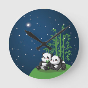 Star Night Panda Ronde Klok