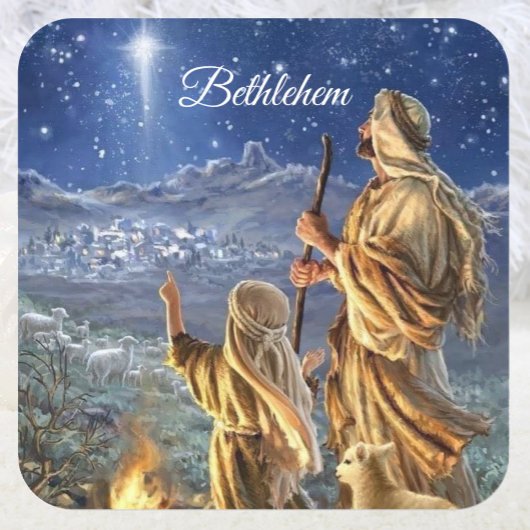 Star of Bethlehem Shepherds Kerst Kaart Vierkante Sticker
