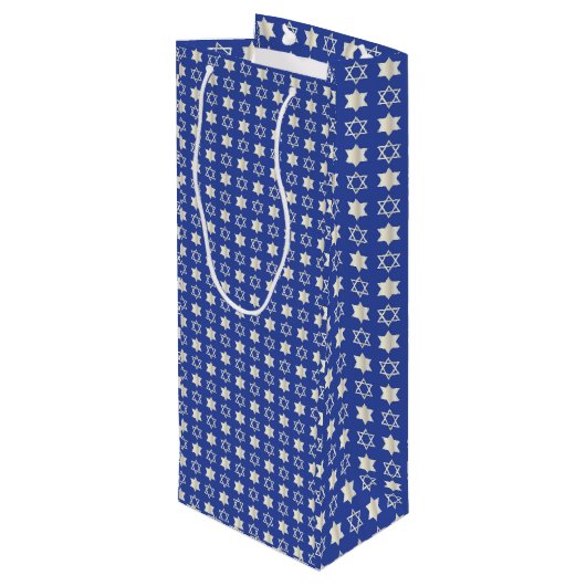 Star of David Blue Pattern Gift Bag Wijn Cadeautas (Achterkant Gekanteld)