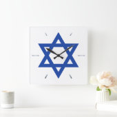 Star of David Blue White Hour Hands Vierkante Klok (Huis)
