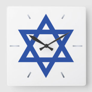 Star of David Blue White Hour Hands Vierkante Klok