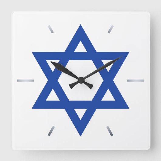 Star of David Blue White Hour Hands Vierkante Klok (Voorkant)