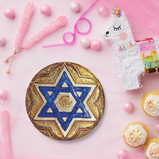 Star of David Borden, 7" rond papier Bord (Feest)