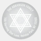 Star of David Faux Silver Foil Retouradres Ronde Sticker (Voorkant)