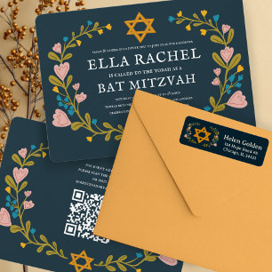 Star of David Floral Joodse terugkeer adres Etiket