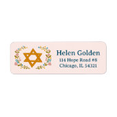 Star of David Floral Joodse terugkeer adres Etiket (Voorkant)