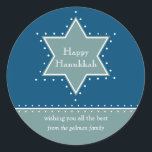 Star of David Hanukkah Gift Message Sticker<br><div class="desc">De Best Award van vandaag - 7 oktober 2010 Een davidster geschetst door witte stippen dient als een lijst voor uw persoonlijke vakantieboodschap. Wat een geweldige Chanoeka sticker om cadeaus te plaatsen voor de docent van uw kind, de postbode, portier of bezorger. Verkrijgbaar in alternatieve kleuren met bijpassende fotokaarten, labels,...</div>