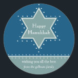 Star of David Hanukkah Gift Message Sticker<br><div class="desc">De Best Award van vandaag - 7 oktober 2010 Een davidster geschetst door witte stippen dient als een lijst voor uw persoonlijke vakantieboodschap. Wat een geweldige Chanoeka sticker om cadeaus te plaatsen voor de docent van uw kind, de postbode, portier of bezorger. Verkrijgbaar in alternatieve kleuren met bijpassende fotokaarten, labels,...</div>